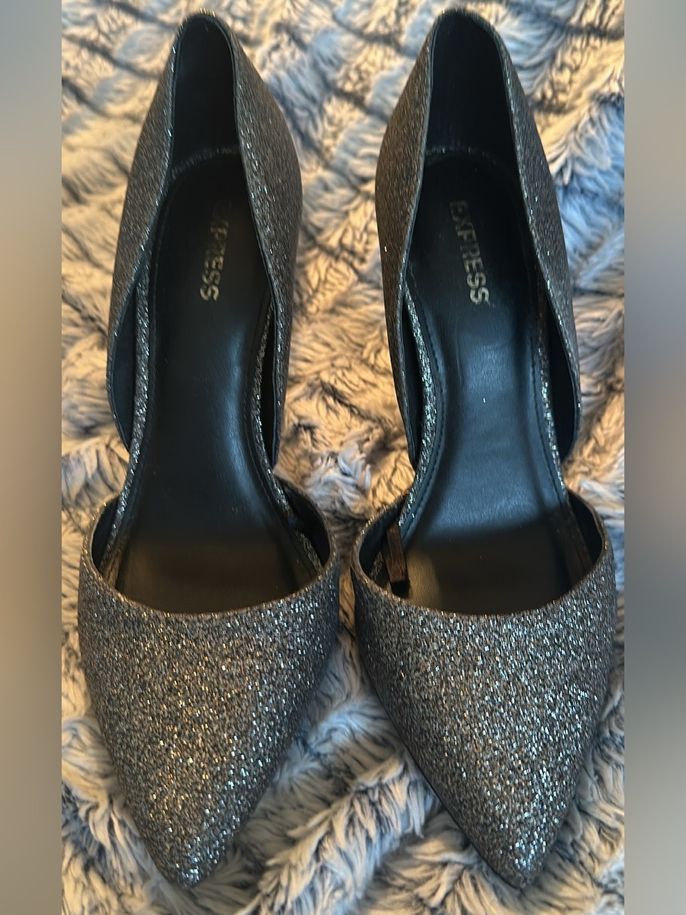 Express Women's Glitter Pointed-Toe D'Orsay Pump - Silver Glitter